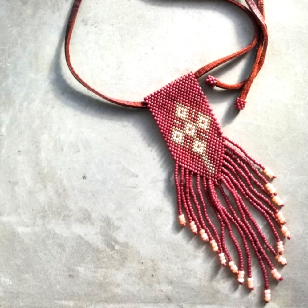 Artist Beaded Leather Necklace
